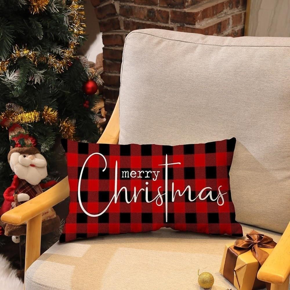 Rectangle Christmas Pillow Cover Linen Cloth Decorative Pillow Cover  Christmas Decor