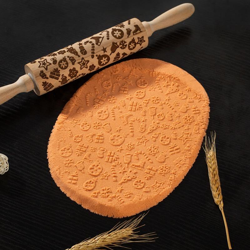 New Style Embossing Rolling Pin Baking Cookies Noodle Biscuit Fondant Cake Dough Engraved Roller Wood Gifts 15 Colors