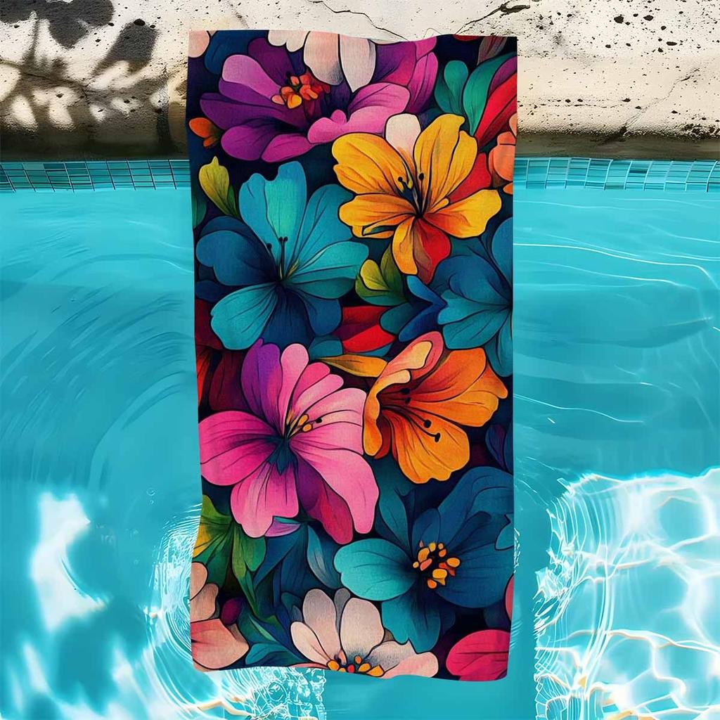1pc Floral Collection Oversized Soft Printed Beach Towel - Vibrant Cartoon-Style Floral Pattern, Lightweight Super Fine Fiber