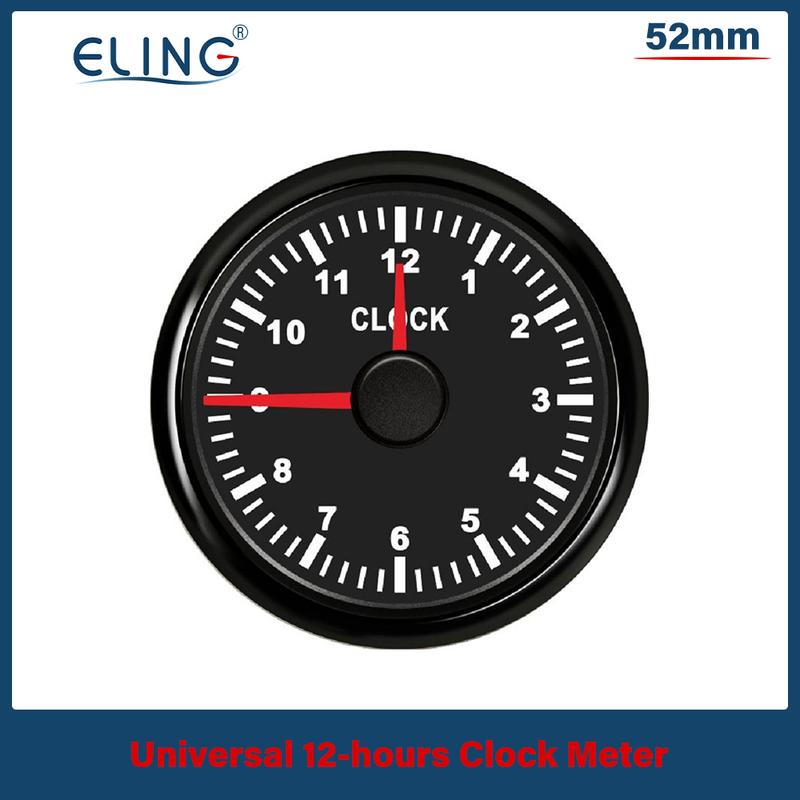 ELING 52mm 2" Clock Meter Gauge 12-hour Format with Red Backlight 12V/24V for Boat Car Truck Waterproof Auto Accessories