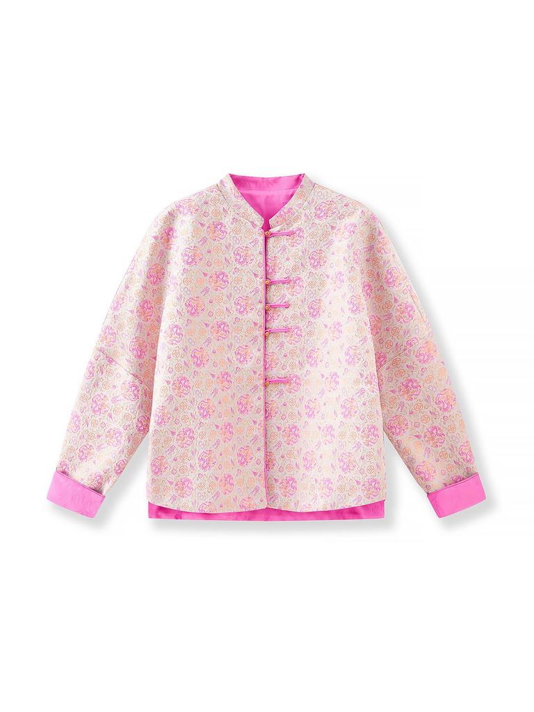 Women's Autumn Reversible Jacquard Jacket - New Chinese Style with Auspicious Dragon & Fortune Fish Design