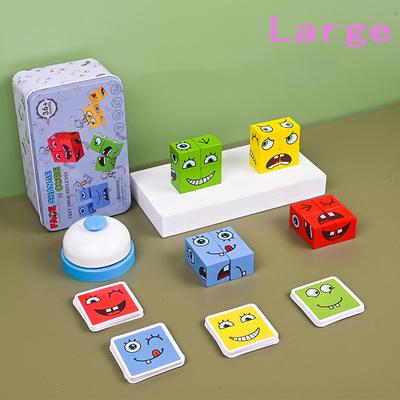 Großes Lern- und Bildungsspielzeug-Set Karten Emoticon-Puzzle Gesichtswechsel-Würfel Holzspielzeug Bausteine Spiel für Kinder