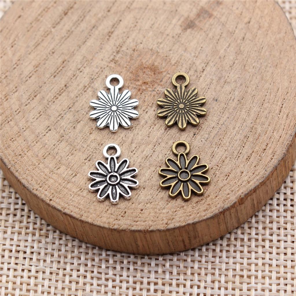 Simple Flower Charms Antique Alloy Pendants For Minimalist Floral Jewelry