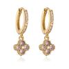 Women Gold Plated Brass Crystal Zirconia Flower Dangle Earrings Hollow Out Design Fashion Jewelry 1 Pair