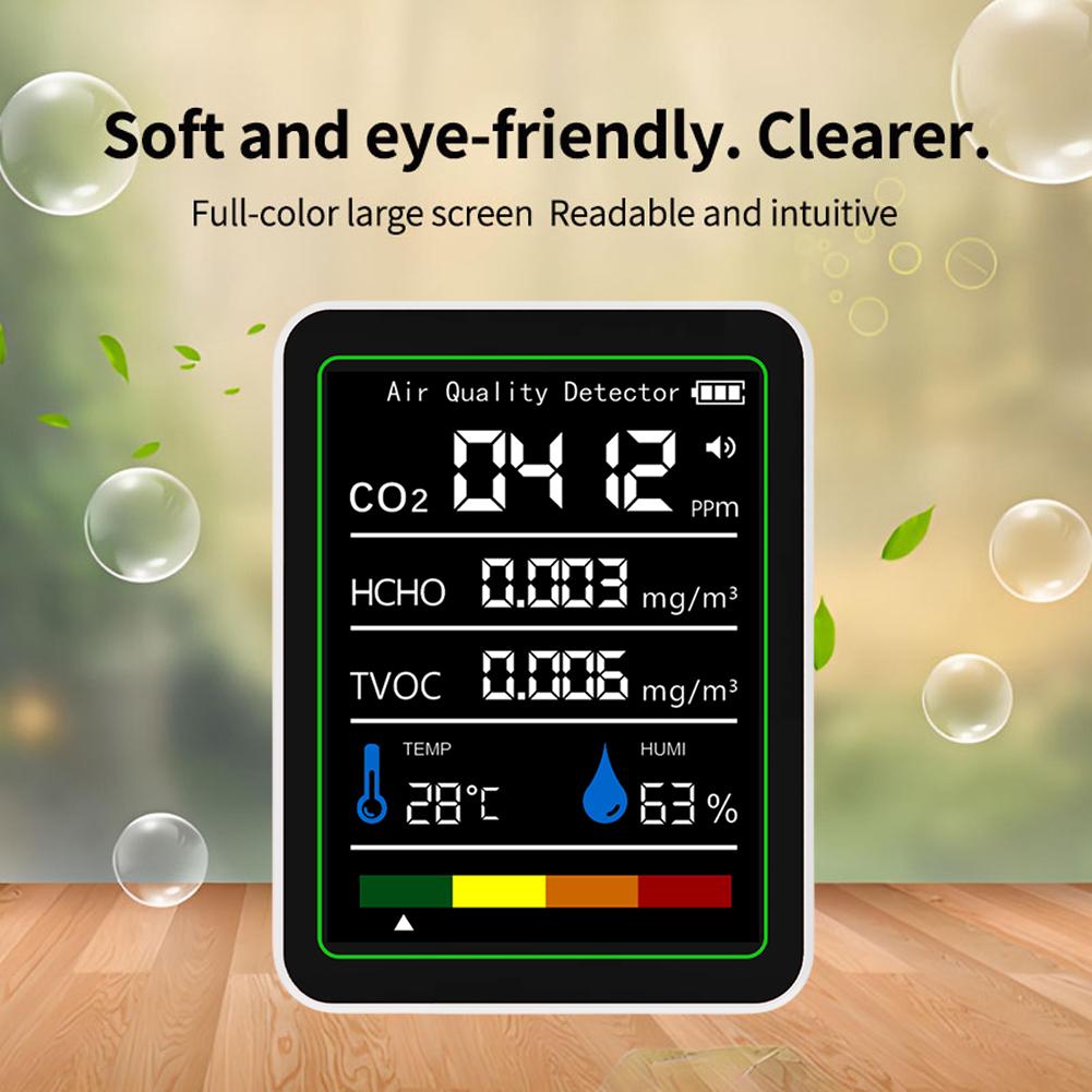 5 In 1 Formaldehyde Monitor Digital Display Carbon Dioxide Detector USB Rechargeable CO 2 Air Quality Monitor for Home Office