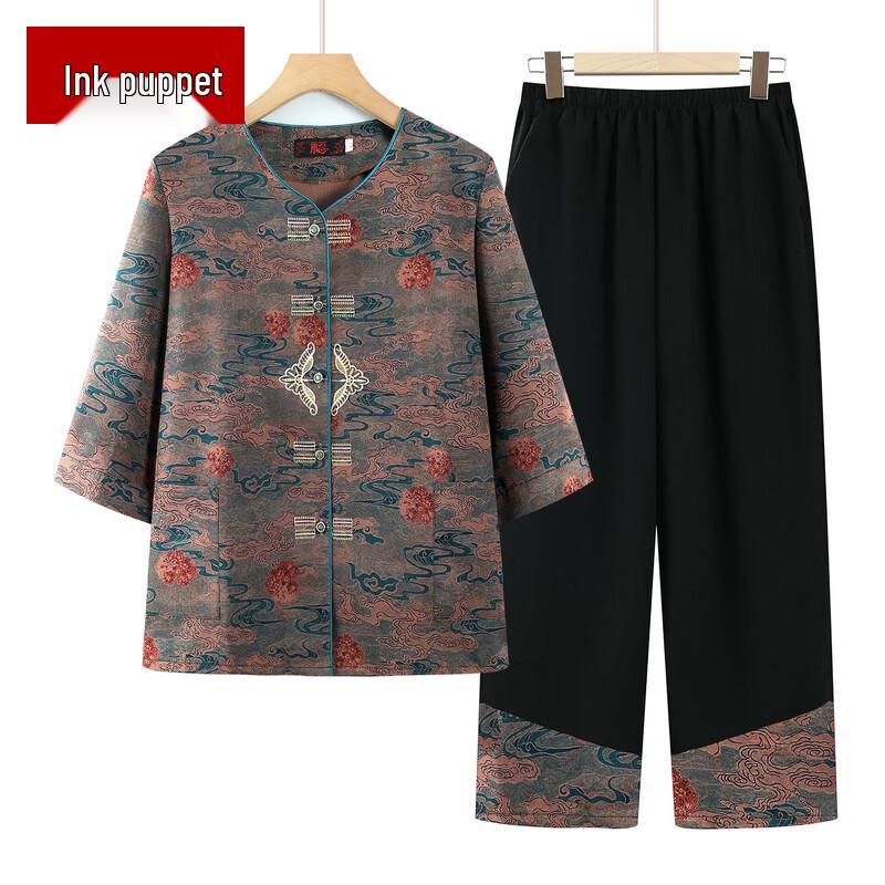 Elderly Women s Floral Summer Two-Piece Set XL