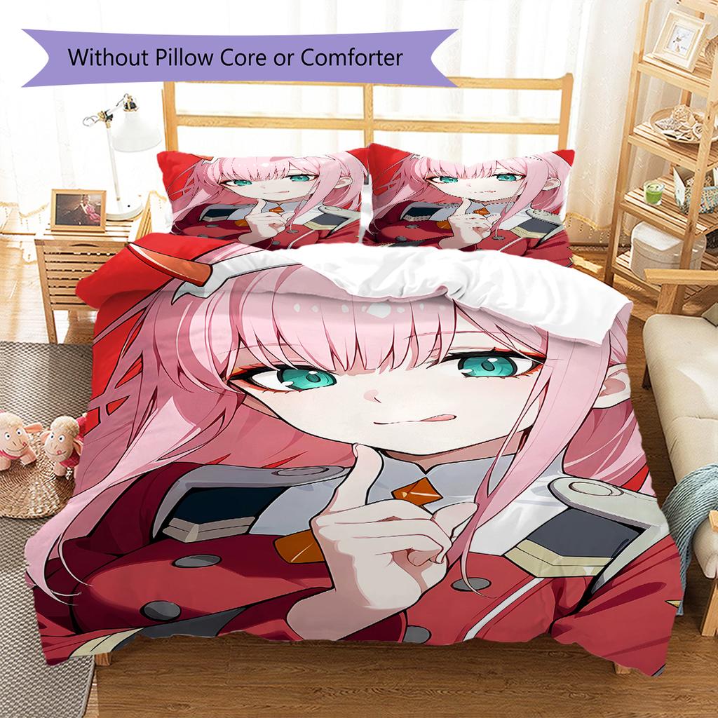 DARLING in the FRANXX Zero Two Pattern Bedding,Quilt Set Quilt Cover Pillowcase Home Birthday Gift (1 * duvet cover + 2 * pillowcase, without core)