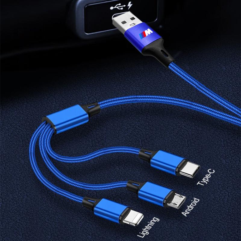 3 In 1 Type C Lightning Micro USB M LOGO EmblemCar Fast Charging Cable for BMW X7 X3 X4 X5 X6 3 4 5 6 7 Series Z4 M M3 M5 M6 E38 E39 E46 E53 E60 E61