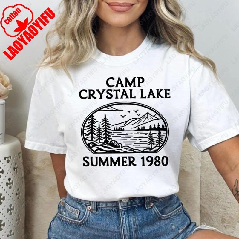

Camp Crystal Lake Summer 1980 Retro Horror Movie Tshirt Friday The 13th Shirt Vintage Halloween Cotton Shirt for Men Women Tees 4XL