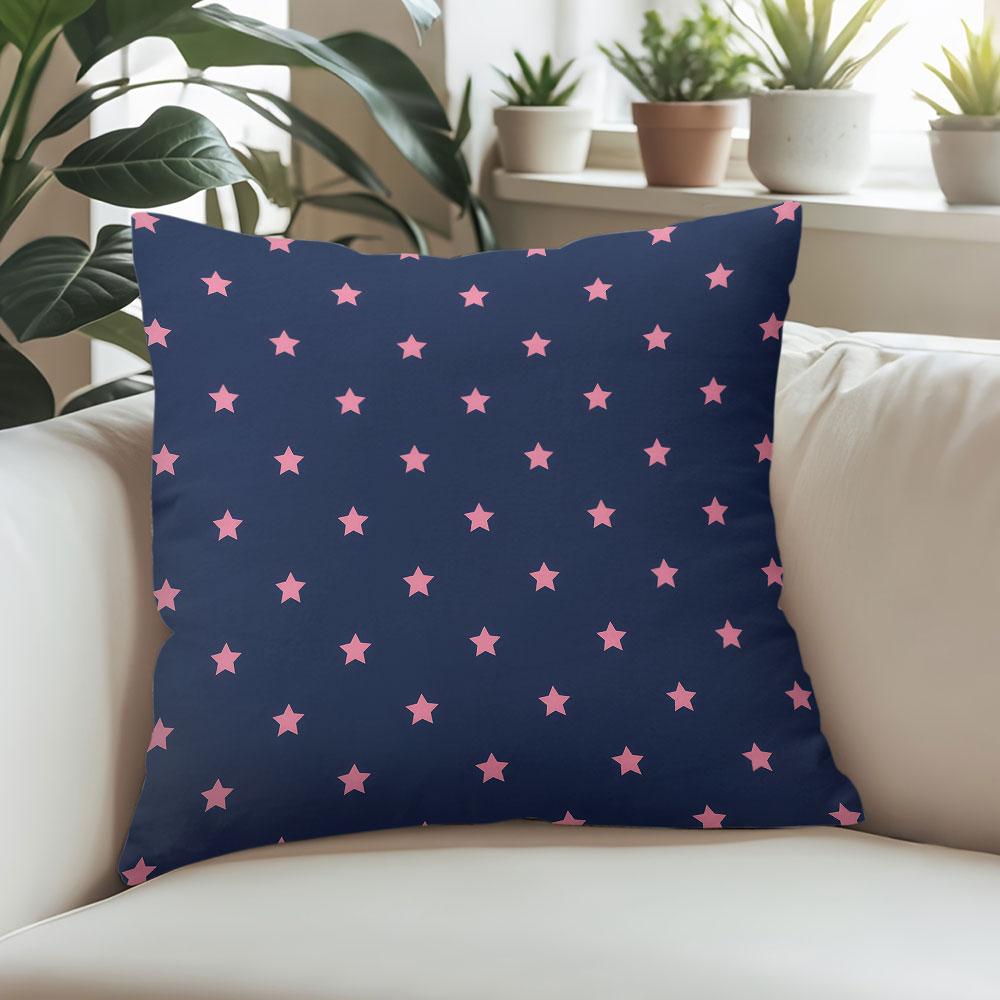 Navy Blue with Pink Stars square Jacquard Pillow Cover for Sofa Office Waist Cushion Cover Home Decorative Pillowcase