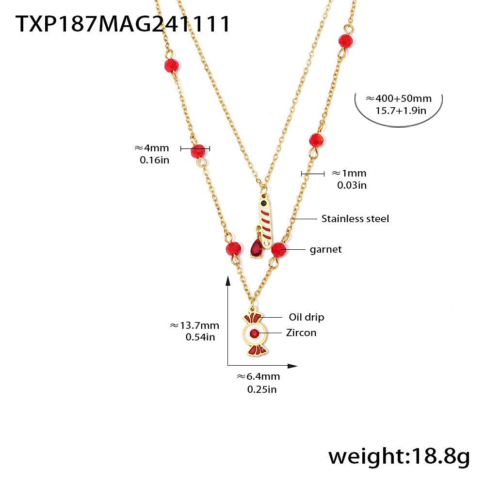 Qiong Yao Double Layer Garnet Jewelry Set: Necklace, Bracelet, Asymmetrical Earrings