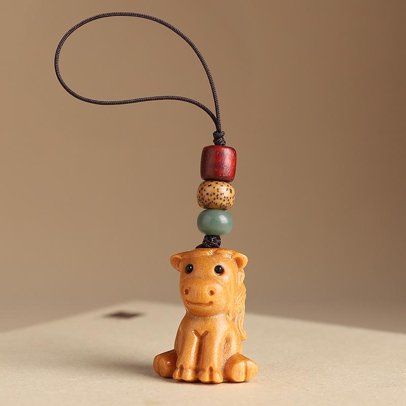 Sandalwood Zodiac Keychain Charm for Men & Women - Cute Mouse Pendant for Keys & Phones