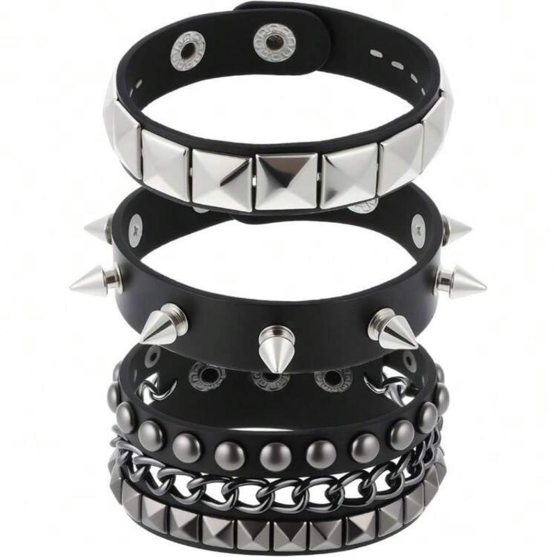 3Pcs Gothic Punk Bracelet Set Spike Rivet Leather Cuff Wristband Adjustable for Men Women Street Party Wear