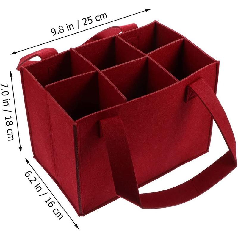 6-grid Felt Bottle Clamp Bag Grey Protective Wine Storage Pouchs Portable Handheld Red Wine Bag Suitable for Weddings, Birthdays and Family Gatherings