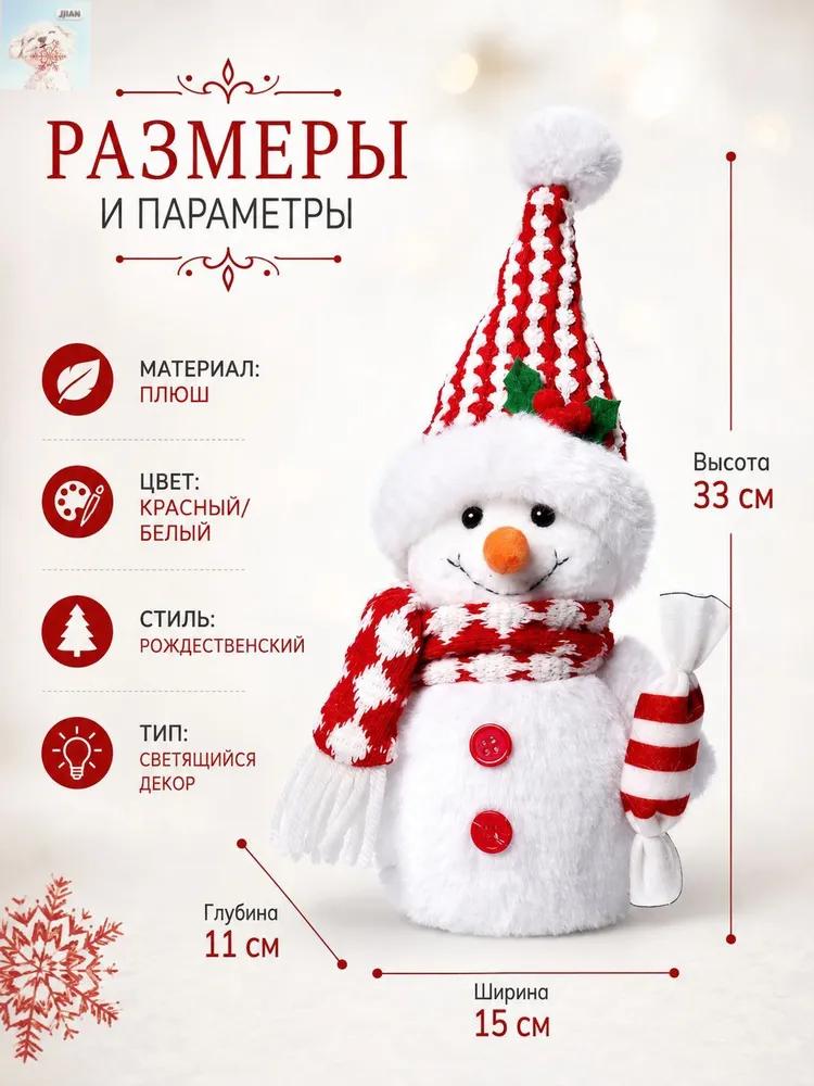 LED Christmas Snowman Decoration – 33cm Red & White Plush Light-Up Ornament, Long Hat & Top Hat Styles,