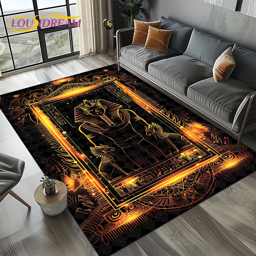 3D Retro Ancient Egypt Death Anubis Pharaoh Horus Mythology Carpet Rug for Living Room Bedroom Home Sofa,Kids Non-slip Floor Mat