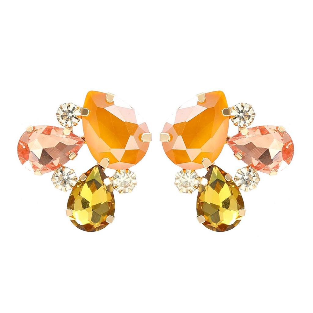 Pinkdudu Bohemian Style Fashionable Colorful Rhinestone Earrings  European American Full Rhinestone Flower Earrings PD2188