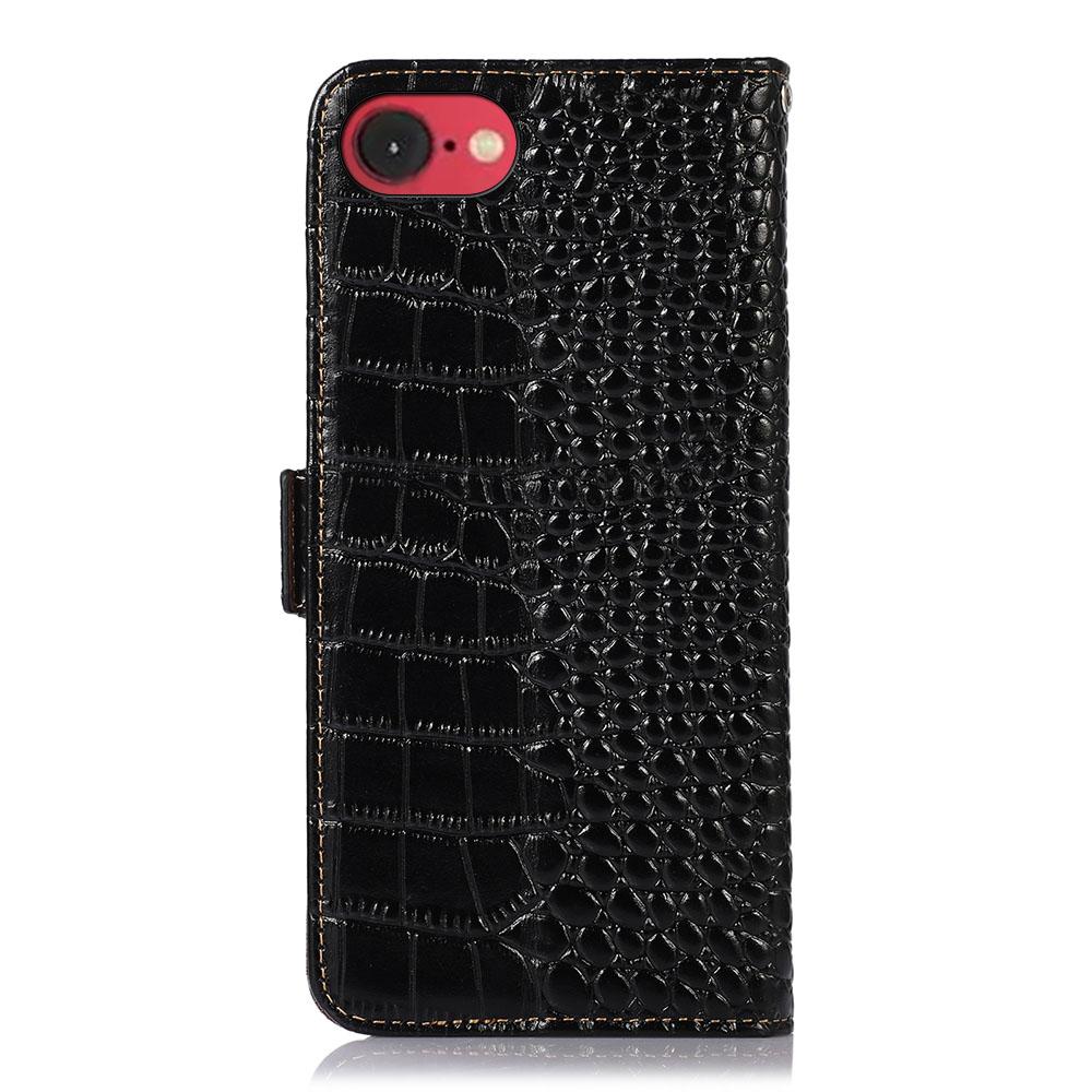 For iPhone 16e Case Crocodile Texture Genuine Cow Leather Phone Wallet Cover