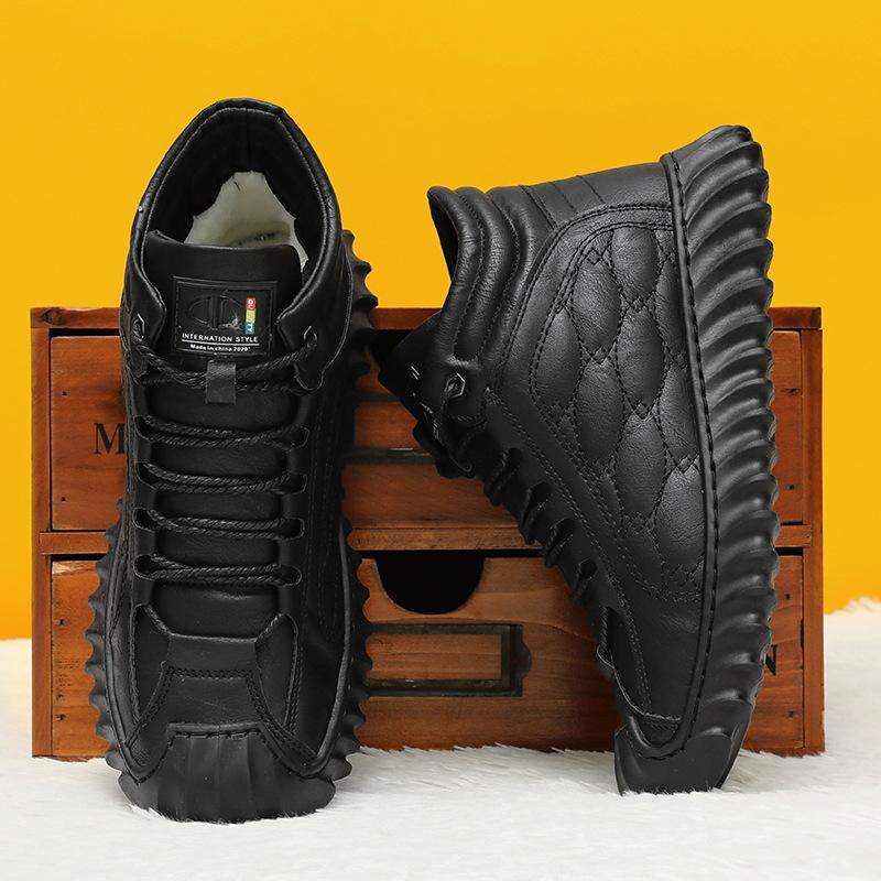 Bavlněné Boty Pánské 2023 Nové Zimní Tlusté Sametové Teplé Kožené Boty Vysoké Outdoorové Pánské Boty Vše vhodné pro příležitostné boty středního a staršího věku