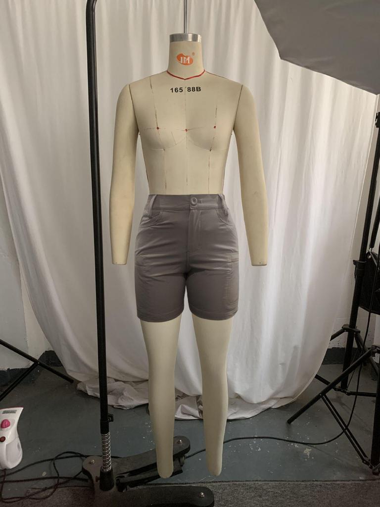 2023 Damen einfarbige Cargo-Hose mit Seitentaschen und Reißverschluss zur Taillenbetonung für Frühling/Sommer