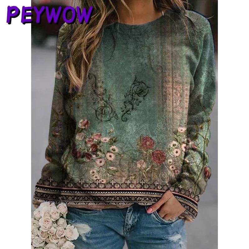 PEYWOW Women's Fashion Casual O-Neck Long Sleeve Autumn Winter Hoodie