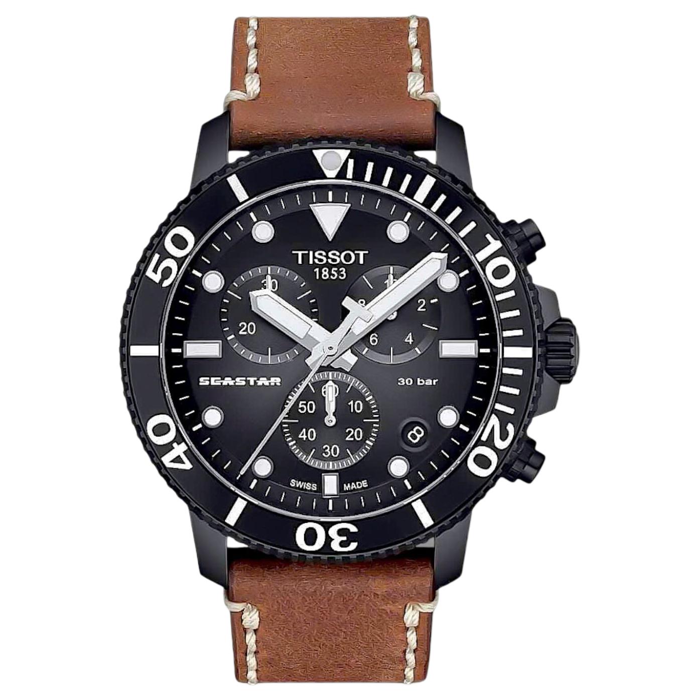 

TISSOT Starfish Collection Quartz Movement 300 meter Water Resistance Men s Watches Watch 45.5mm Black Dial T120.417.36.051.00 Brown Strap