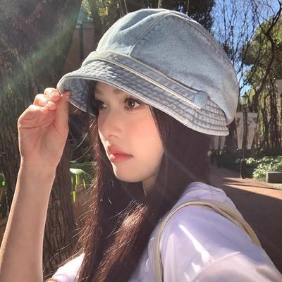 Retro Denim Bucket Hat Women Show Small Face Big Head Circumference Short Brim Peaked Hat Spring and Autumn High-end Hat Autumn and Winter