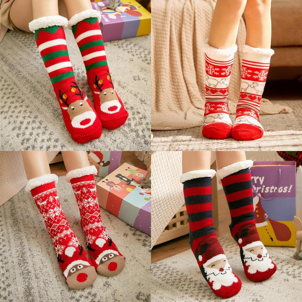 Festliche Weihnachts-Hausschuhe mit weichem Faux-Fleece-Futter und Grippsohlen