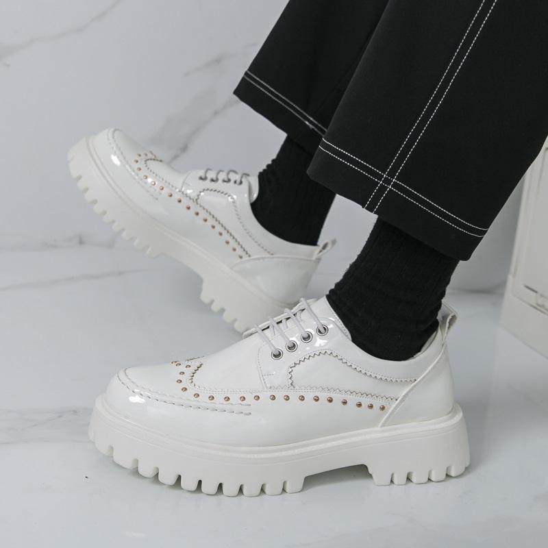 New Designer Men's Rock Punk Black White Thick-soled Lace Up Height Increasing Casual Shoes Walking Sneakers Zapatos Hombre