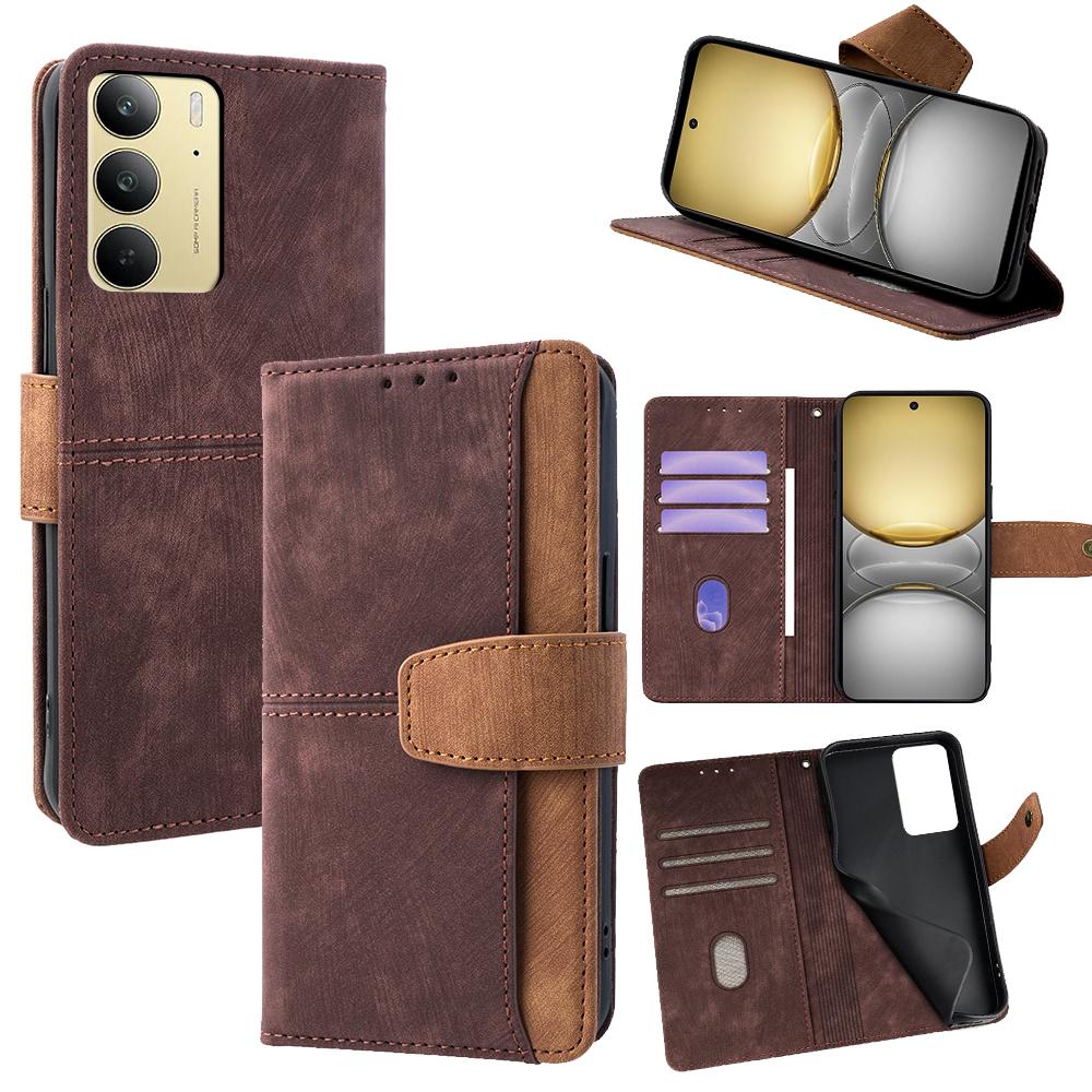 

Для Realme 14x 5G/C75 Чохол з RFID-блокуванням, кольоровим поєднанням, гаманець з ПУ шкіри, чохол для телефону Brown