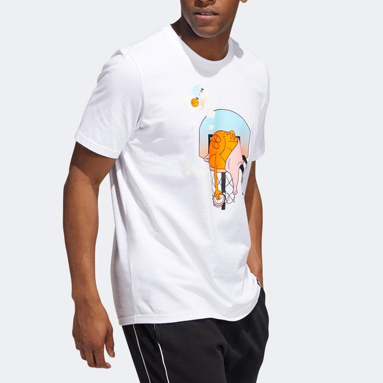 Adidas Cartoon Print Basketball Sports Short Sleeve T-Shirt Men Tops White HS4329