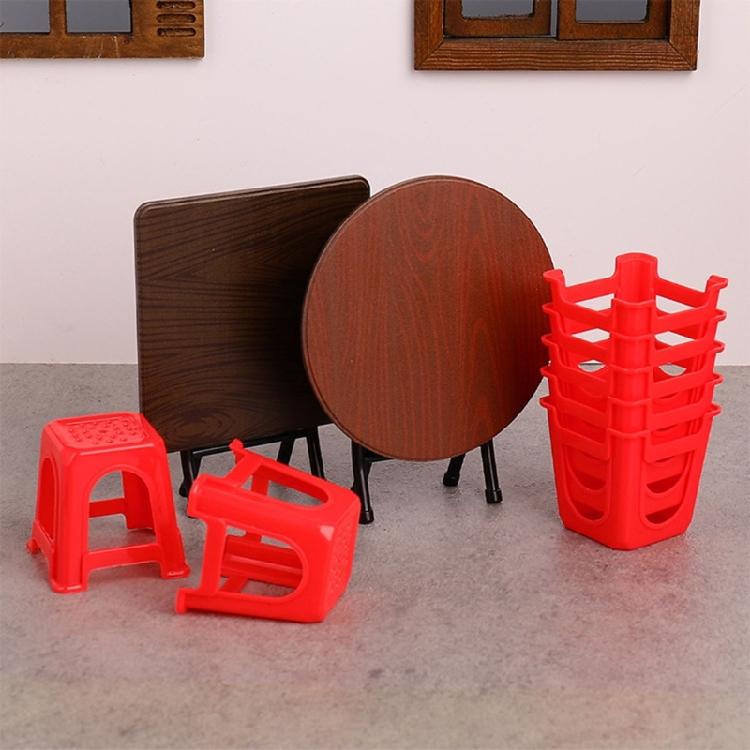 1/12 Scale Doll House Furniture Foldable Dining Tables 8 Stools Restaurant Scene Setting Accessories for Kids Craft Model