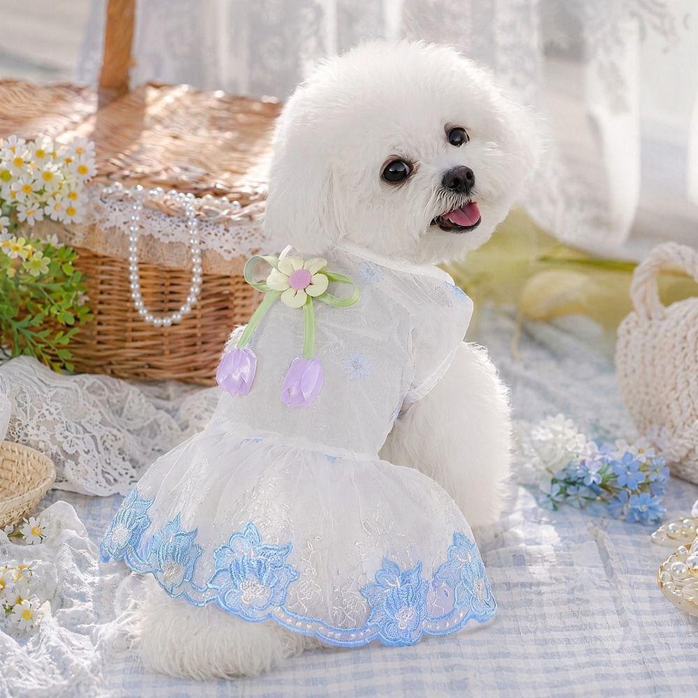 Breathable 3D Flower Pet Dress Lightweight Dog Princess Dress Puppy Summer Clothing Outdoor