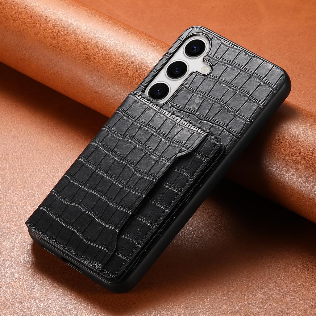 Für Samsung Galaxy S25 Hülle Kartenhalter Ständer Krokodiltextur Leder Rückseite Handyhülle