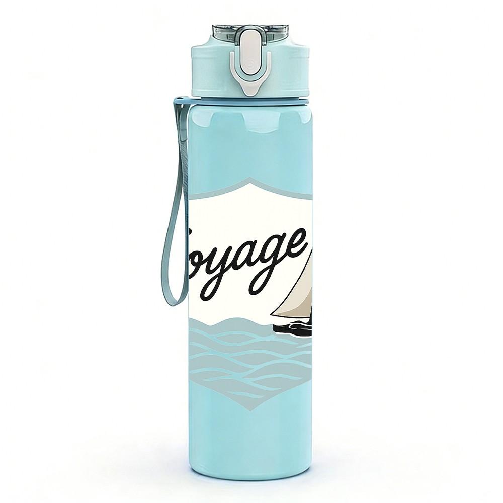 1PC Voyage Sailboat Badge Pattern 750ml Color Plastic Sports Water Bottle Leakproof Flip Straw Lid Suitable for Sports Office Home Use
