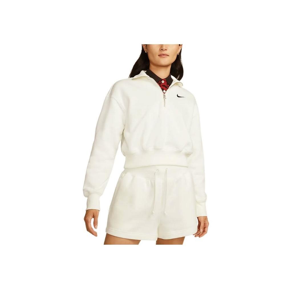 Nike Sportswear Phoenix Fleece Embroidered Logo Half-Zip Sweatshirt Women Tops Sail-White DQ5768-133