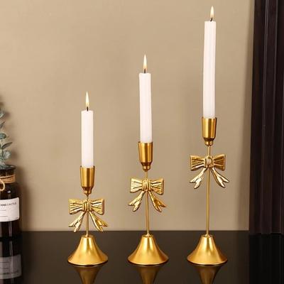 Iron Candlestick Golden Taper Candle Stands Classic Bow Candle Holder  For Wedding/Table Decor