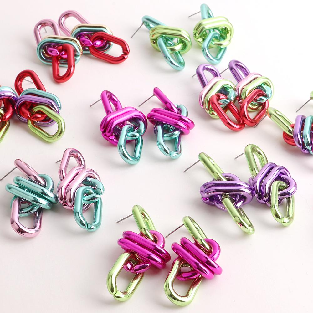 New Goth Metallic Pink Blue Acrylic Drop Earrings for Women Vintage Long Chain Dangle Earrings Hip Hop Punk Party Jewelry Gifts