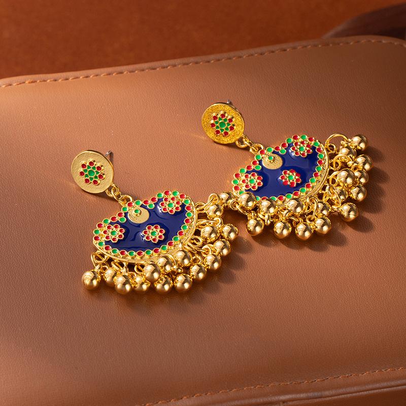 New Chinese Retro Enamel Color Drip Earrings Niche Design High Sense Antique Earrings Light Luxury Personalized Earrings