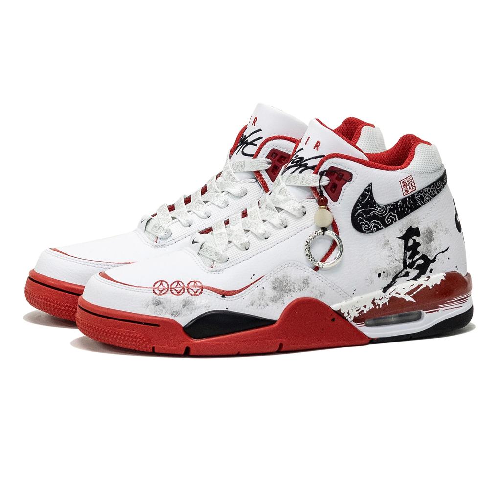 Nike Flight Legacy Dragon Spirit Abrasion Resistant Abrasion Resistant Mid Top Vintage Basketball Shoes Men's Red White BQ4212-100(Team1592-)