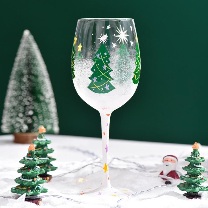 Christmas Themed Wine Glass Goblet High Stem Drinking Cup for Festival Holiday Party Decoration and Toasting Drinkware