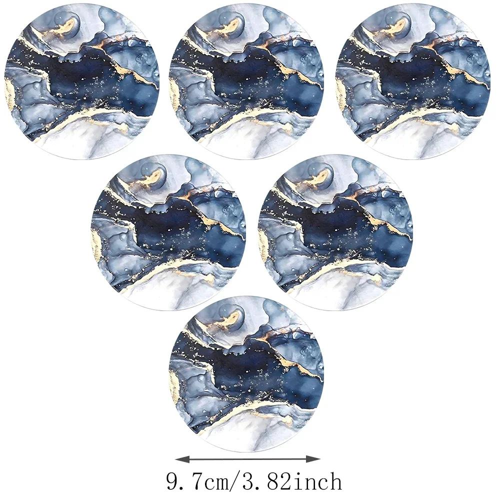 

6 шт. Подставка под чашку Костер Синий мраморный узор Акриловая подставка под чашку Подставка под напитки Тарелка Коврик Кружка Подкладка Костеры для кружек и чашек Украшение стола 3.82inch&Round