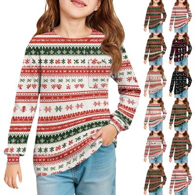 Weihnachtstag Mädchen Langarmbluse - Rundhals Weiche Taille Tunika
