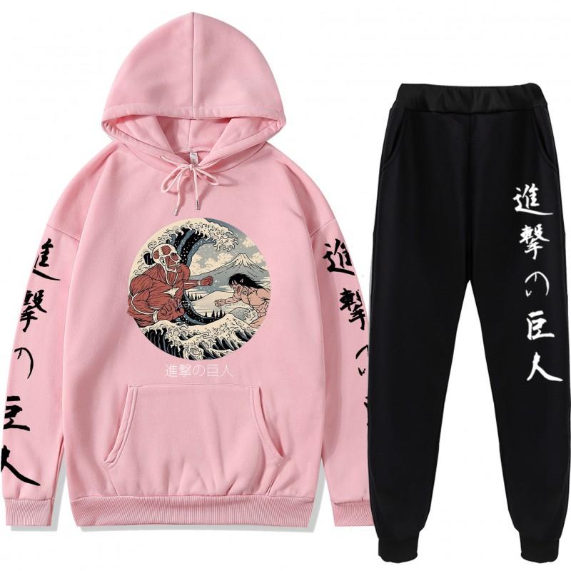 Attack On Titan Anime Hoodie Set Teen Casual Sweatshirt Top Pants