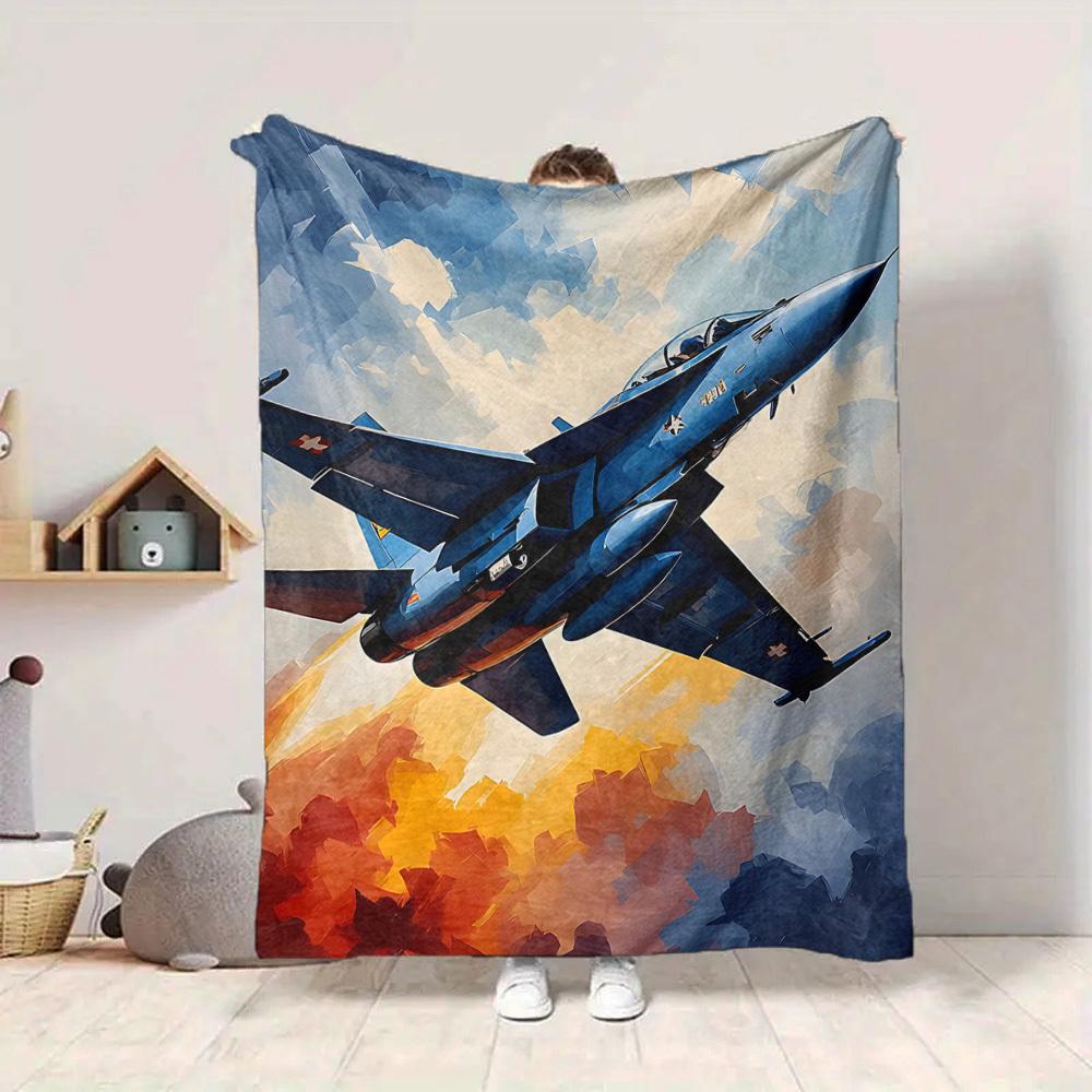 1pc Aircraft Sky Lightweight Flannel Blanket, Comfortable and Warm Blanket, for Office and Camping Sofa Bed, Livingroom123