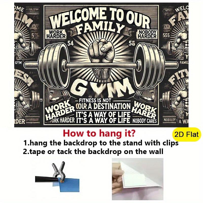 One 2D Flat Gym Motivational Backdrop with the Text "Welcome To Our Home Gym"