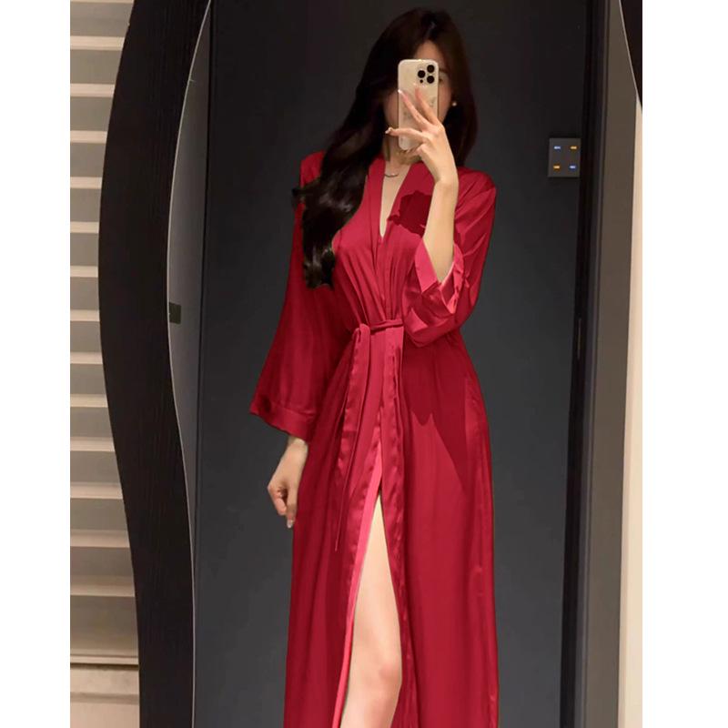 2025 Women's Summer V-Neck Ice Silk Nightgown: Elegant High-End Homewear
