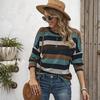 Oversize Women Loose Stripe Sweatshirt Sweater Round Neck Tshirt