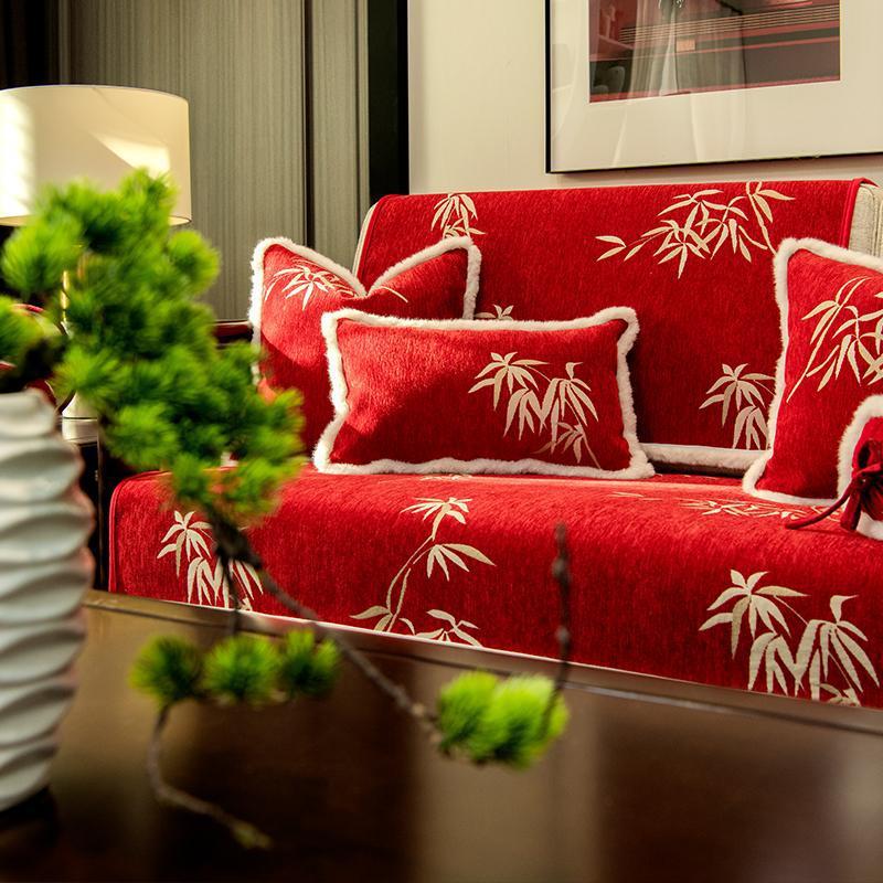New Chinese Sofa Cushion, New National Tide Red High-End Solid Wood Sofa Cover, Universal Non-Slip Seat Cushion In All Seasons