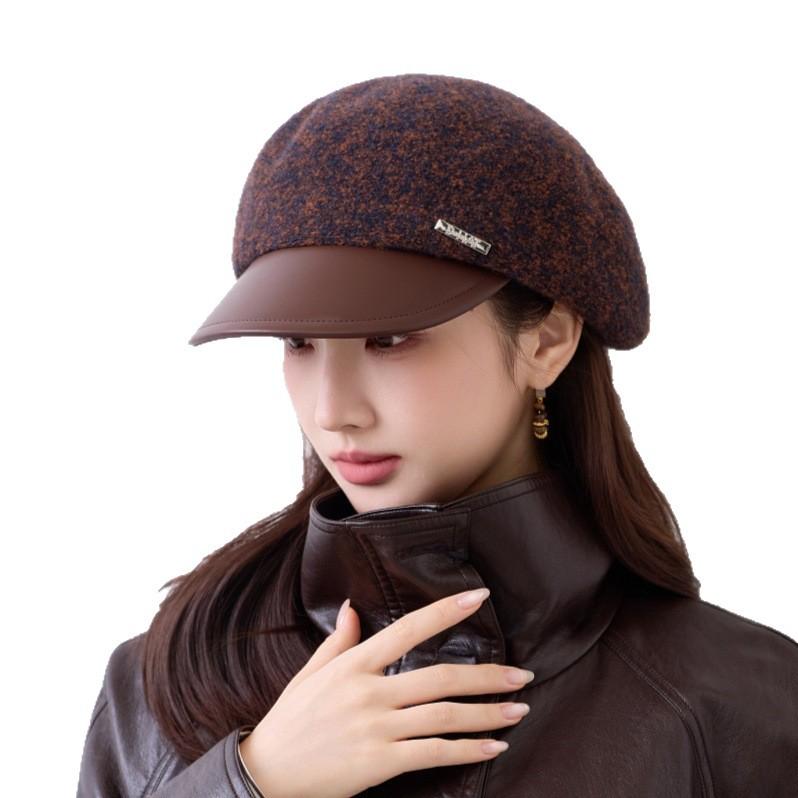 Retro octagonal hat women's autumn and winter versatile leather brim hat modified face shape thin women's hat supports mixed batch